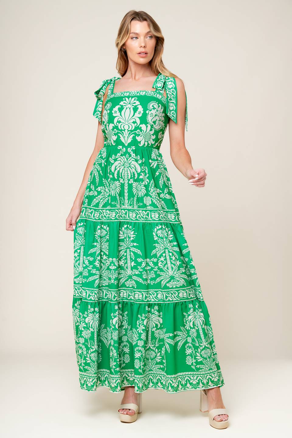 Simple / Direct- Green Woven Maxi Dress