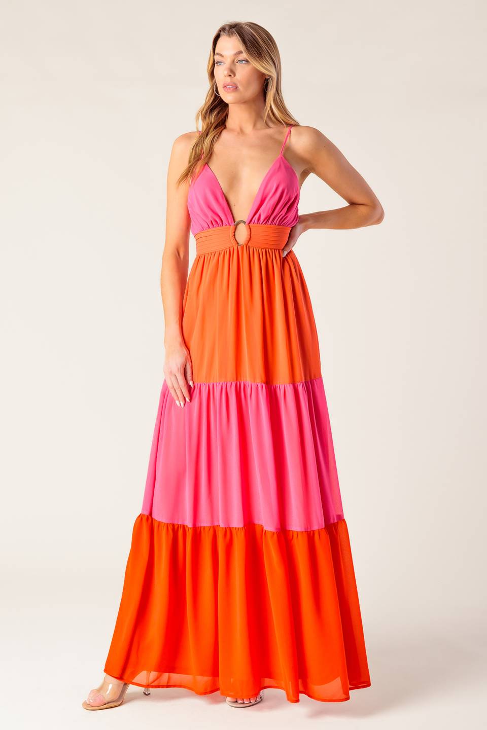 Regal Rise Color-Blocked Woven Maxi Dress