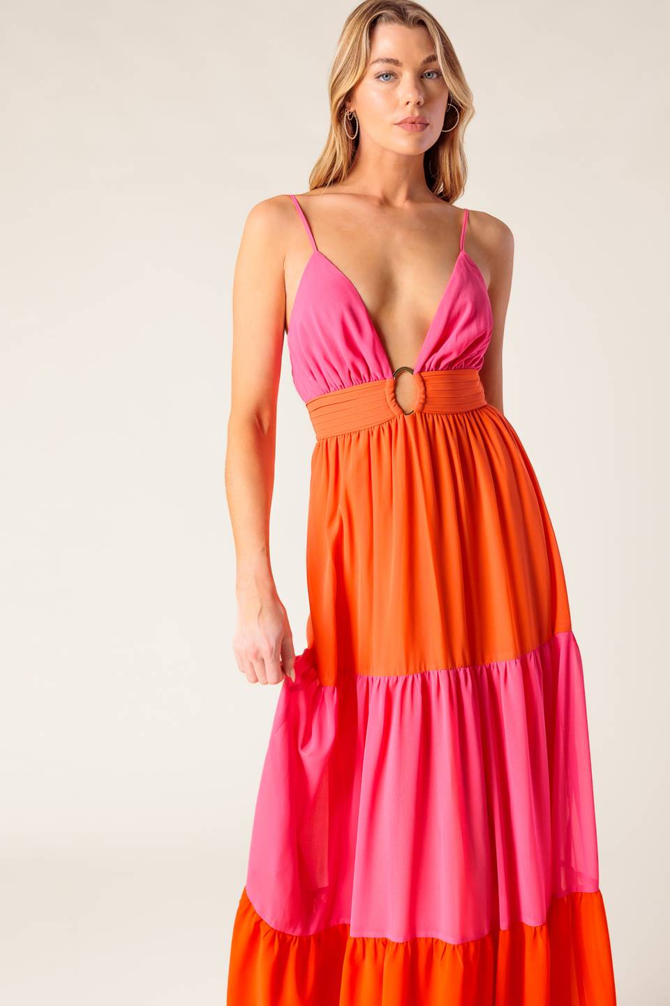 Regal Rise Color-Blocked Woven Maxi Dress