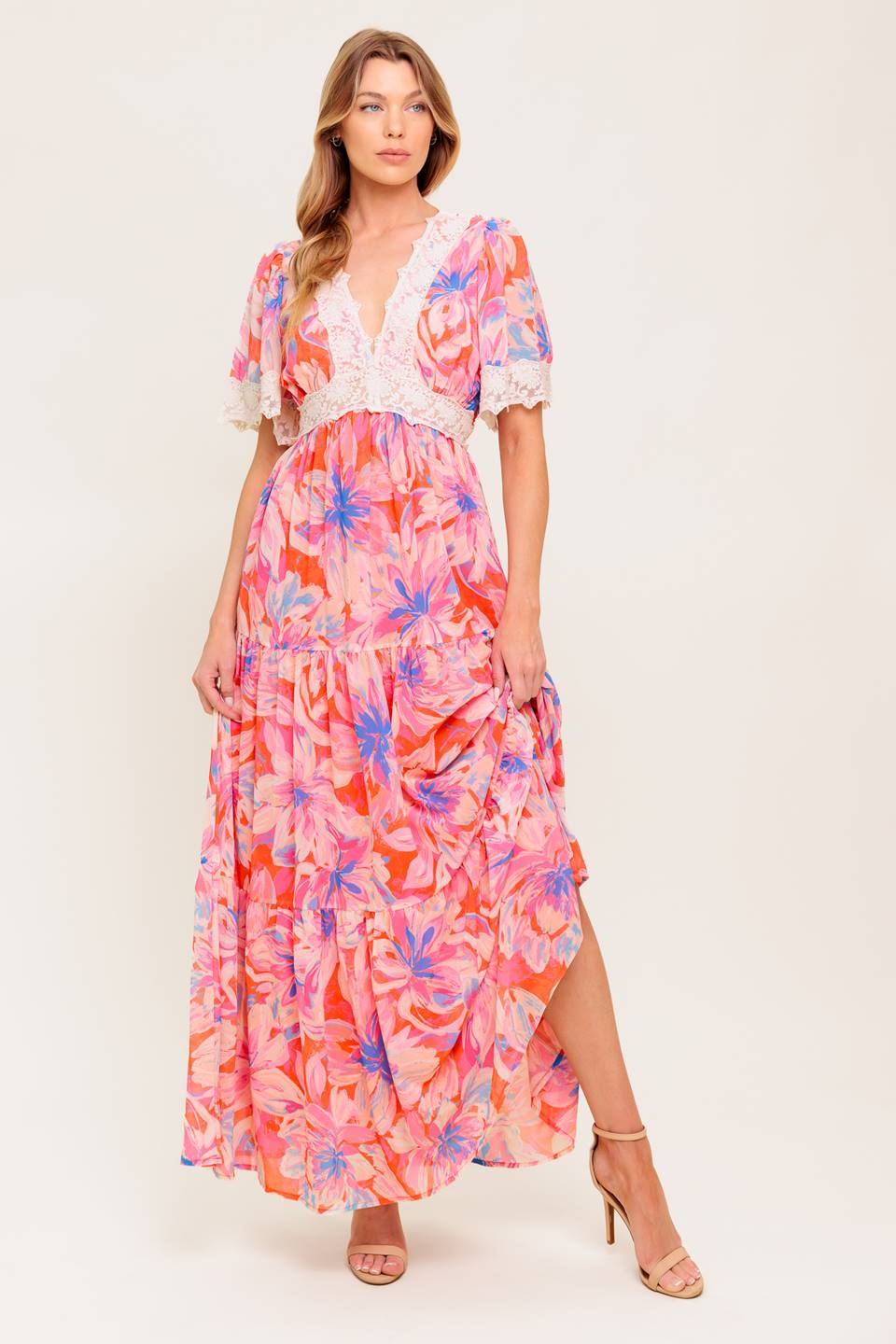 Robe Maxi Tissée Florale Minimaliste