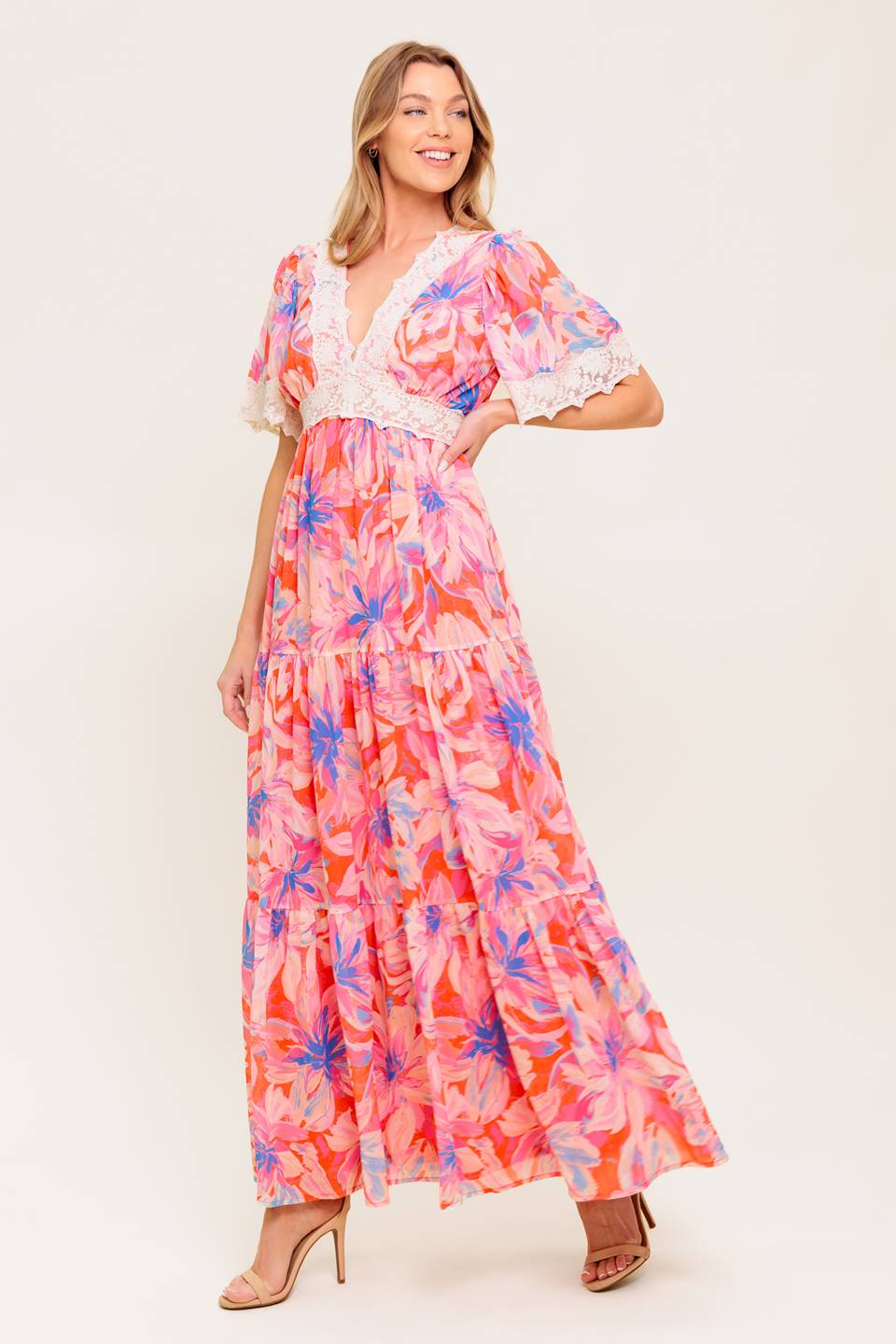 Robe Maxi Tissée Florale Minimaliste