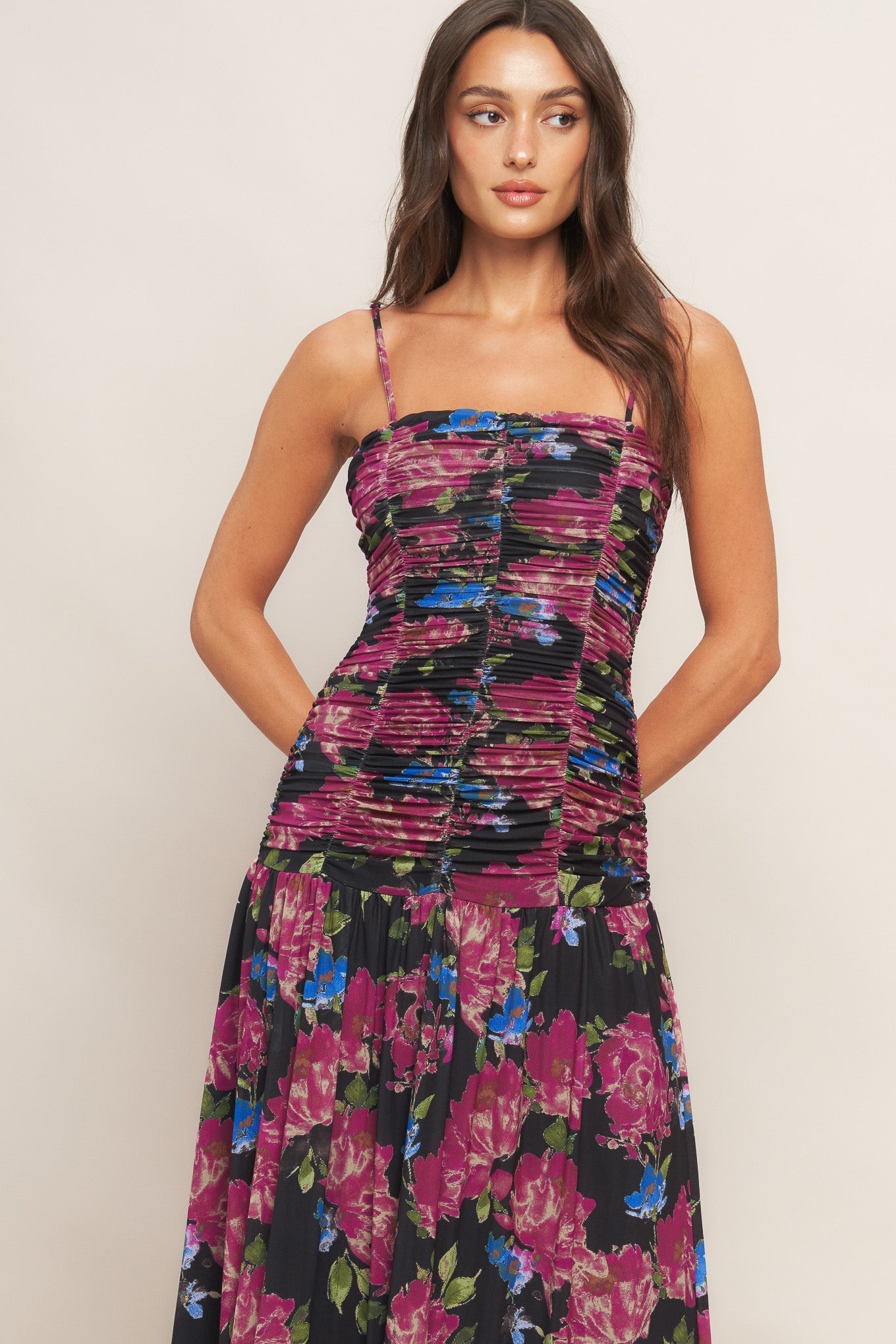 Night Florist Power-Mesh Maxi Dress