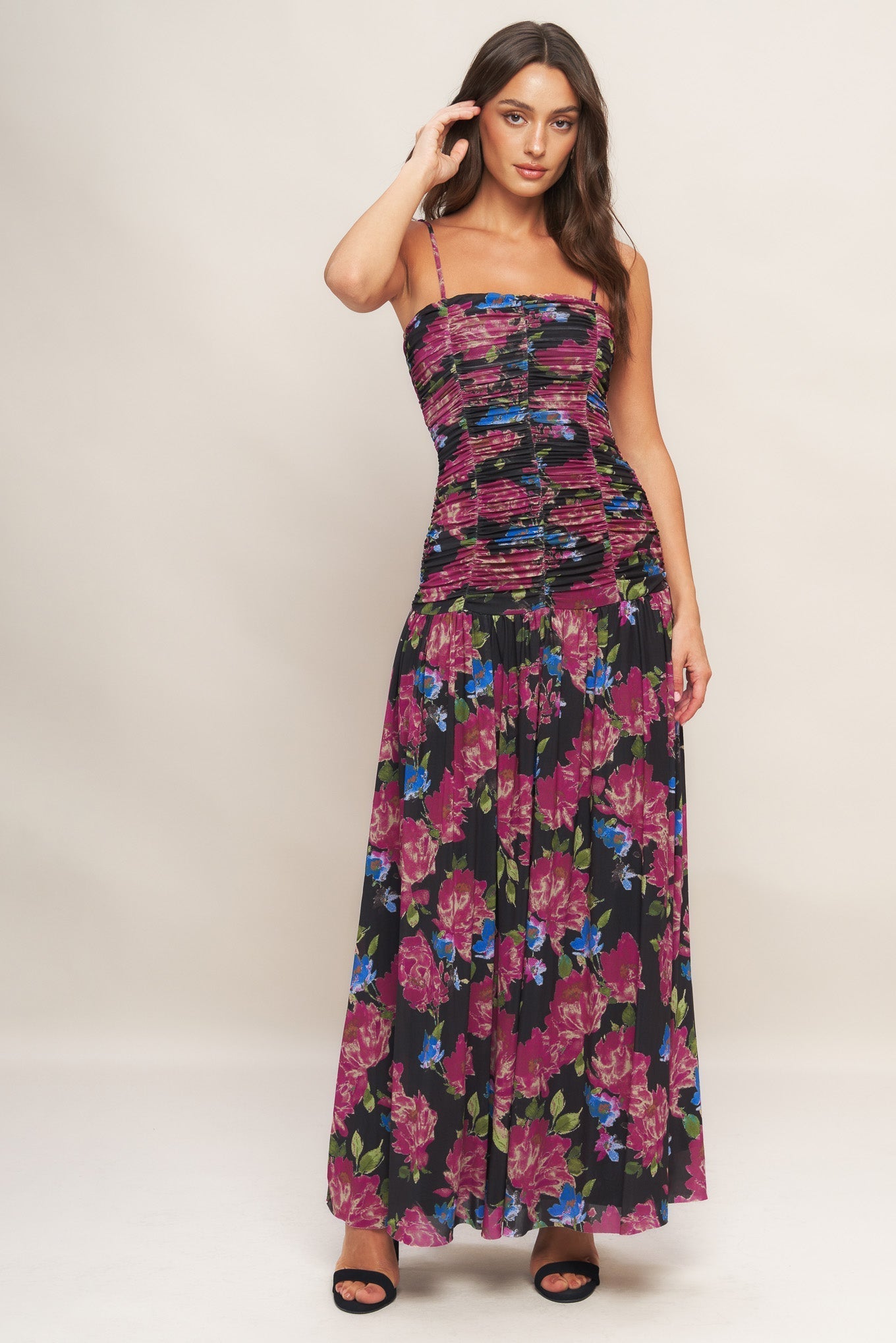 Night Florist Power-Mesh Maxi Dress