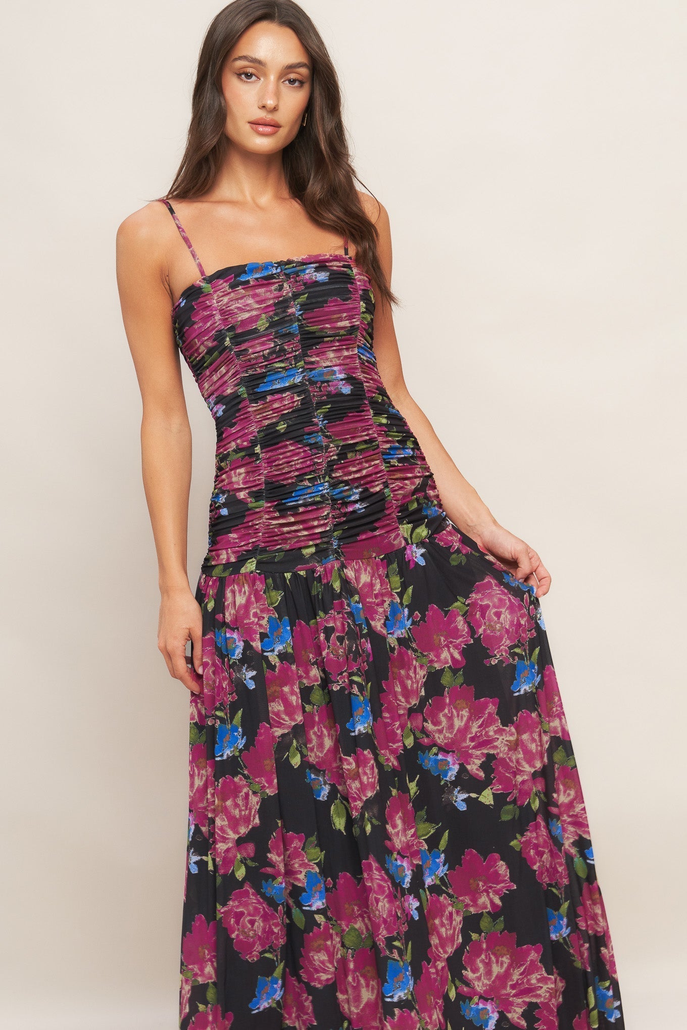 Night Florist Power-Mesh Maxi Dress