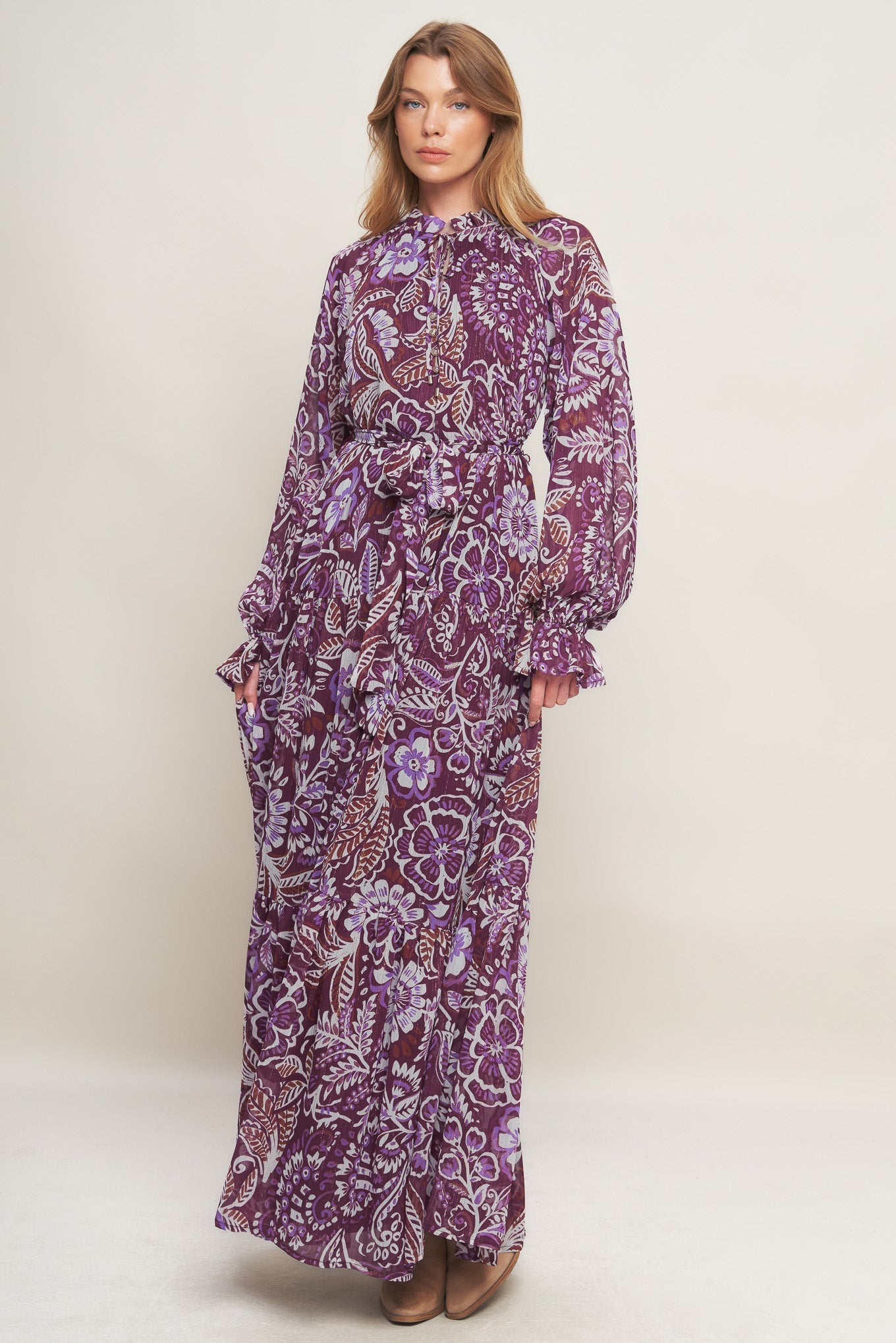 Violet Blossom Spirit Vævet Maxikjole