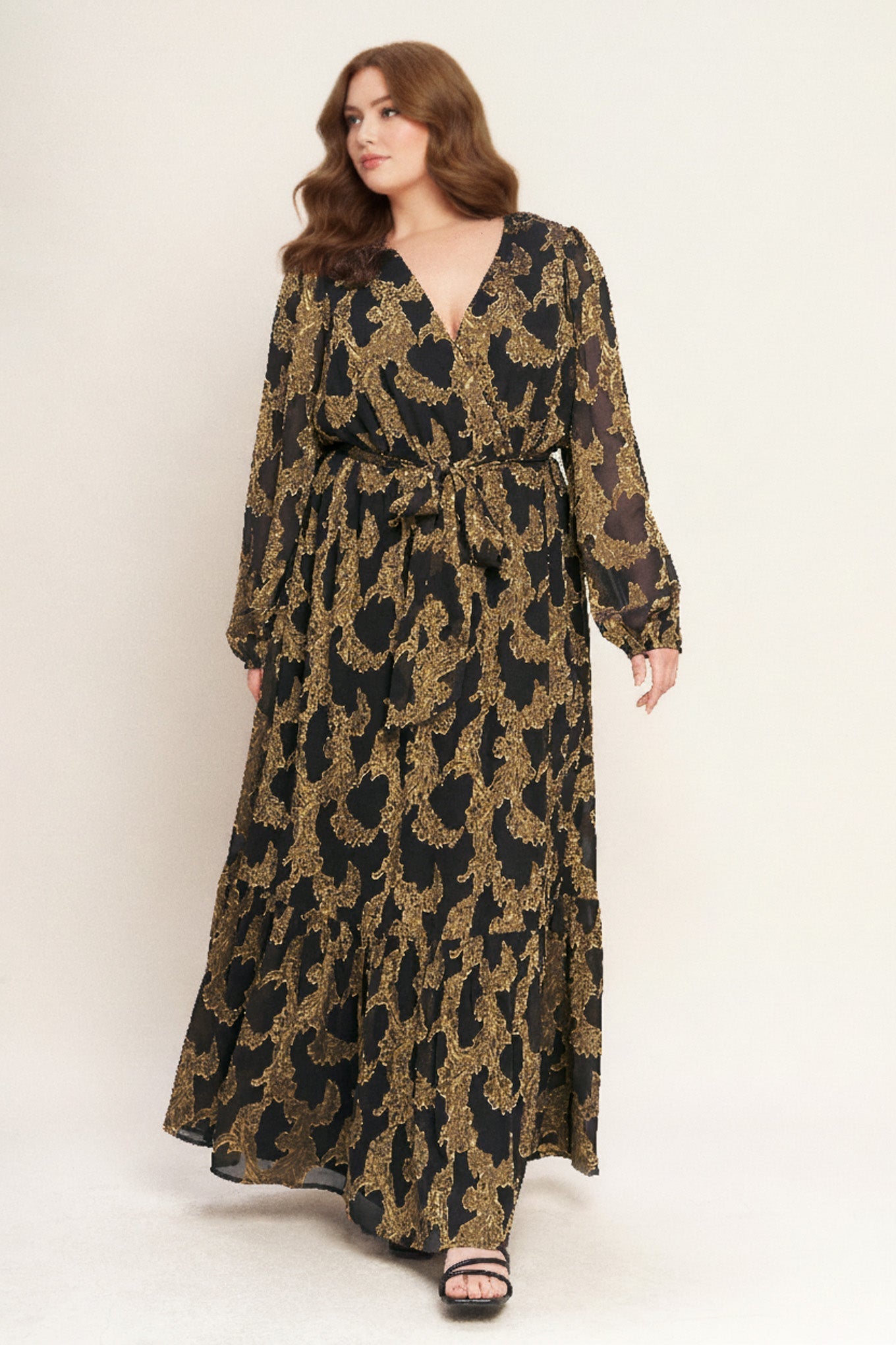 Middernacht Mos Jacquard Geweven Maxi Jurk