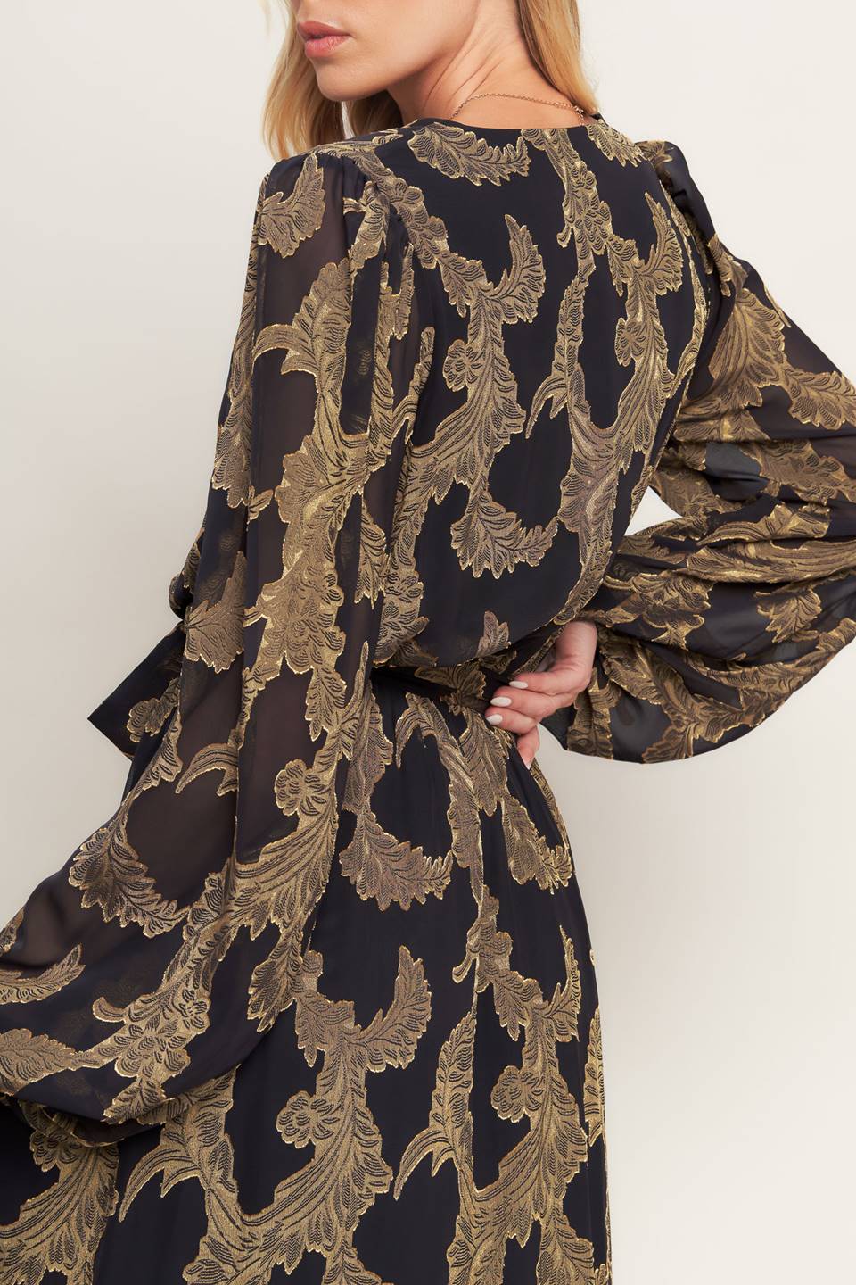 Middernacht Mos Jacquard Geweven Maxi Jurk