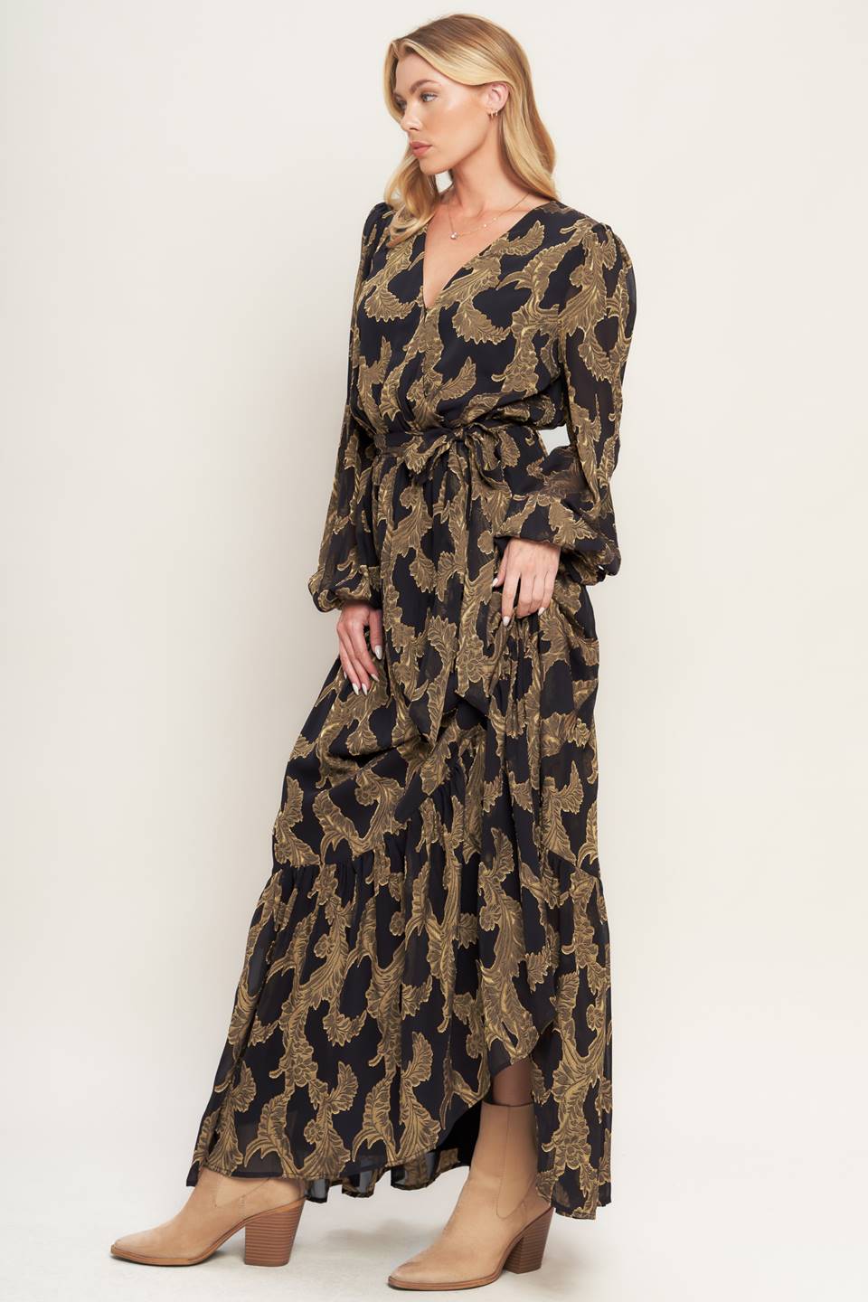 Middernacht Mos Jacquard Geweven Maxi Jurk
