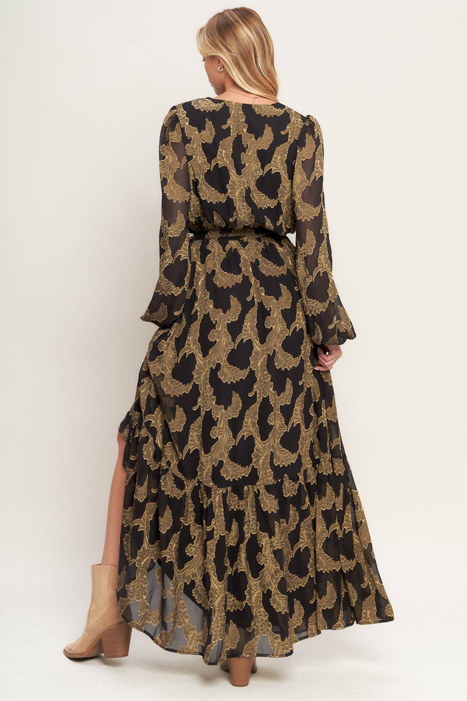 Middernacht Mos Jacquard Geweven Maxi Jurk