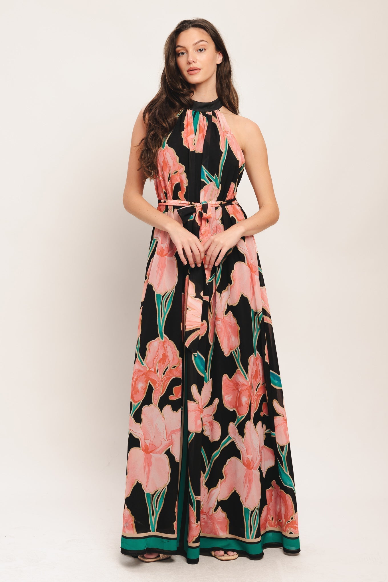 Robe longue tissée Jardin noir