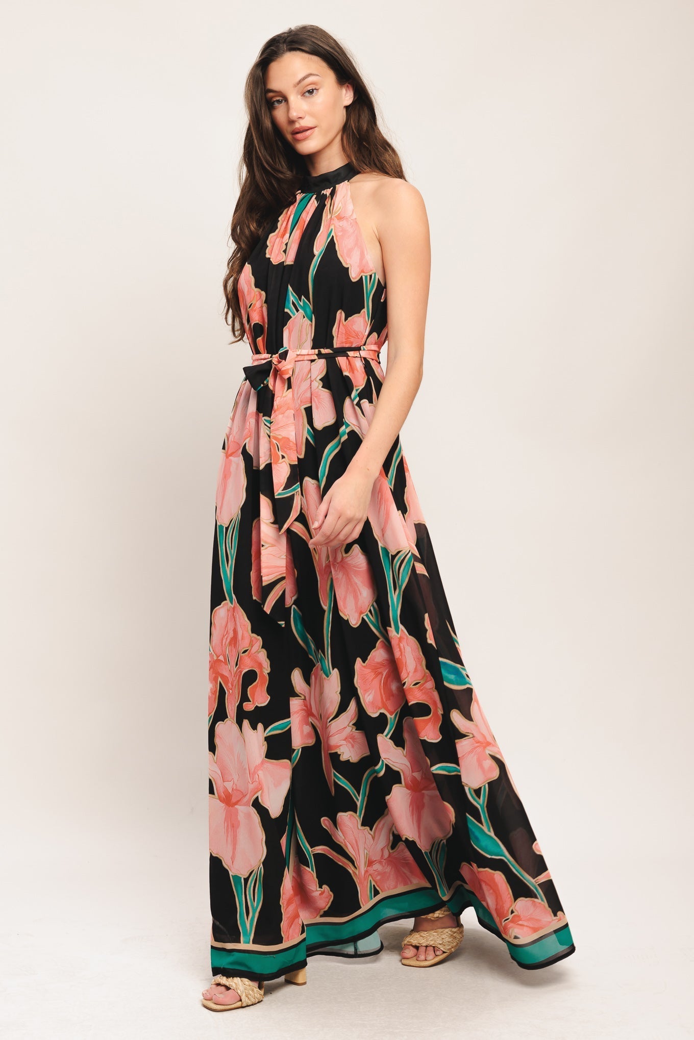 Robe longue tissée Jardin noir