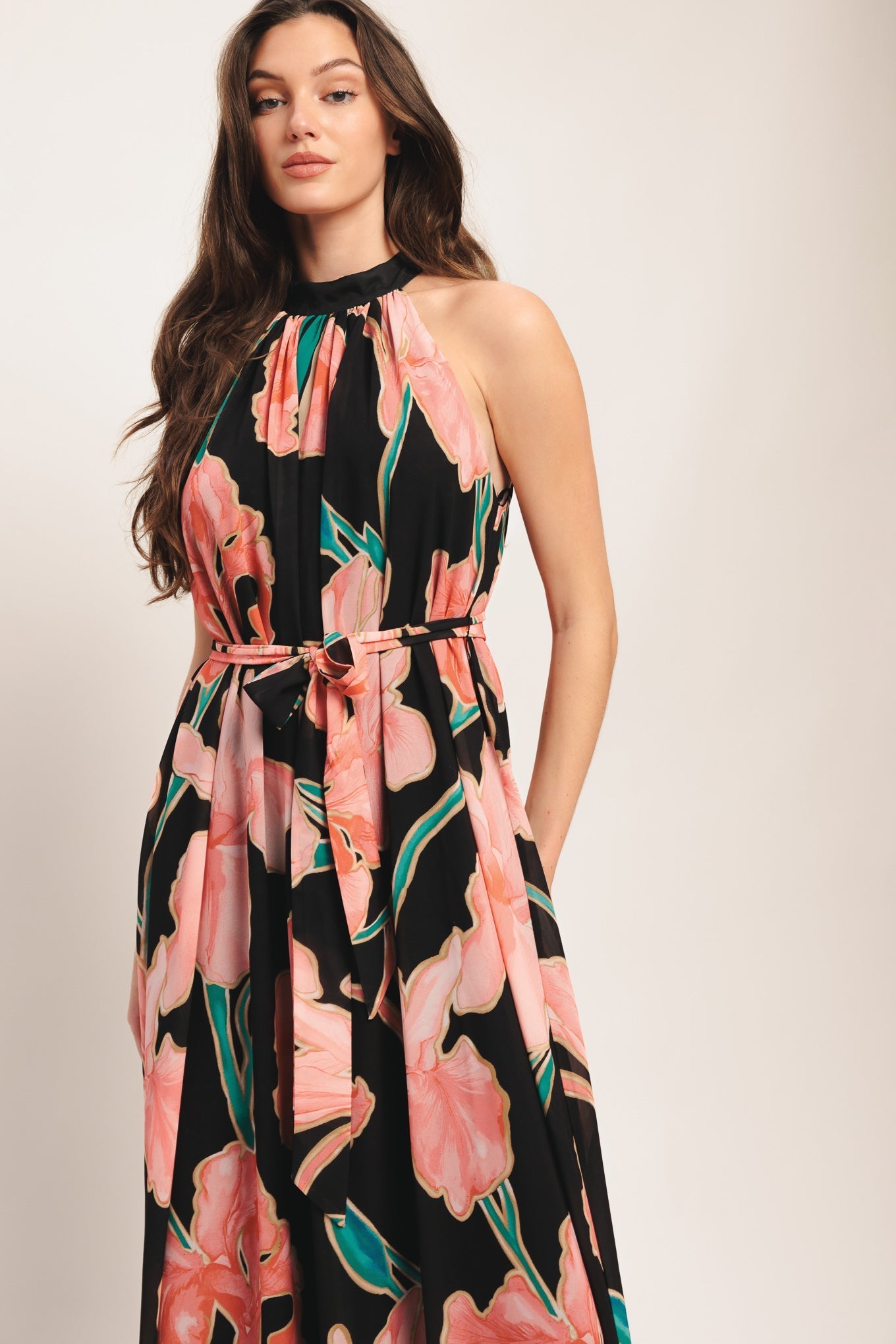 Robe longue tissée Jardin noir