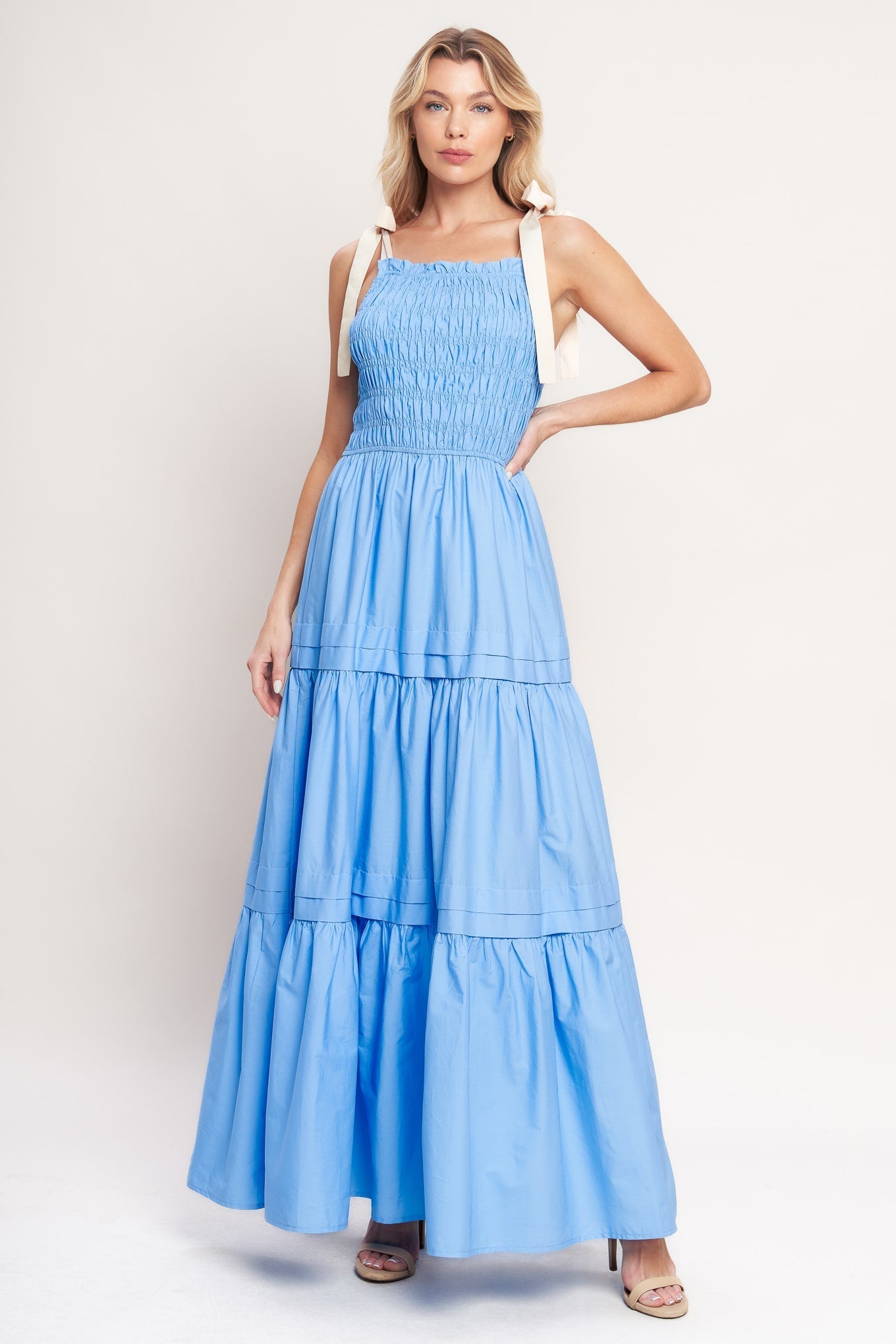 Robe longue tissée à volants Douce sérénité