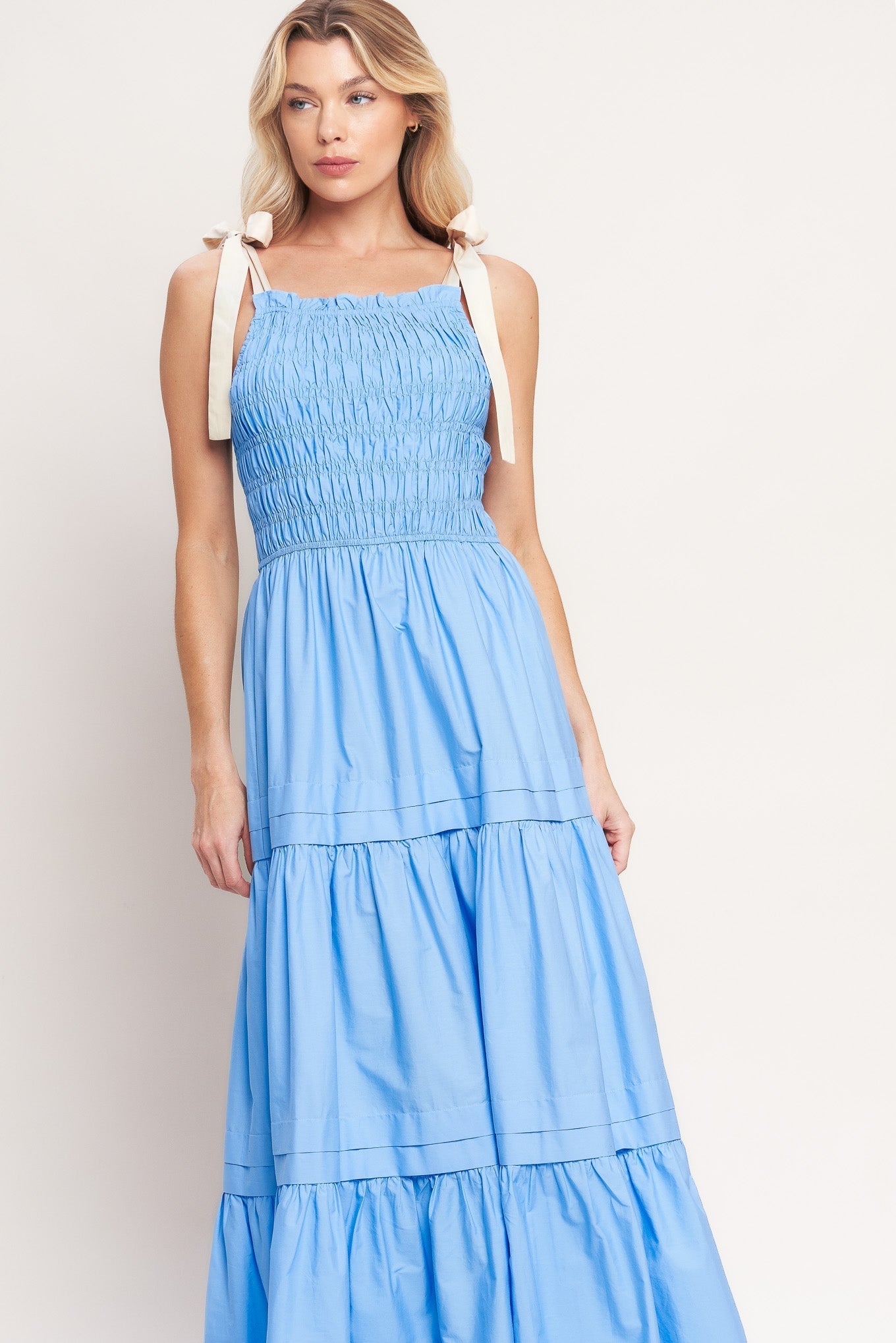 Robe longue tissée à volants Douce sérénité