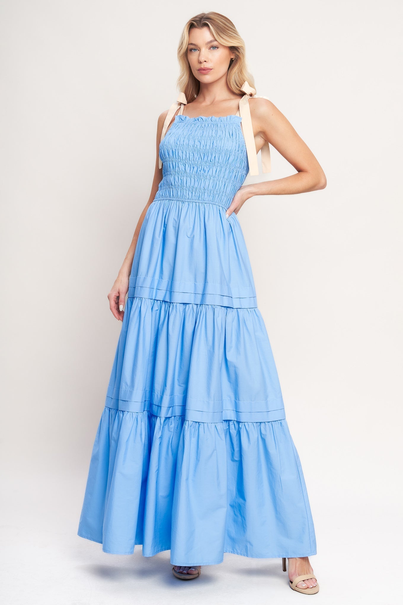 Robe longue tissée à volants Douce sérénité