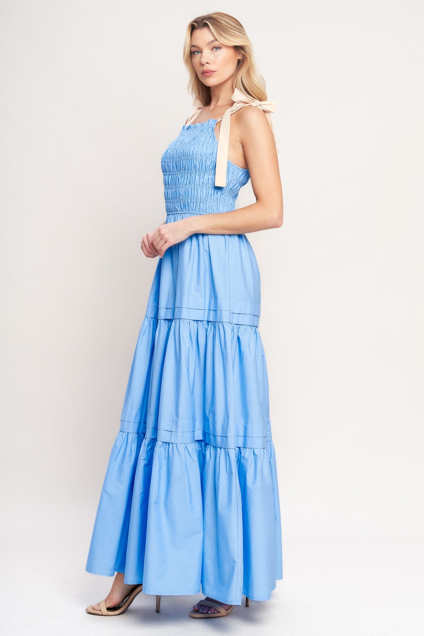 Robe longue tissée à volants Douce sérénité
