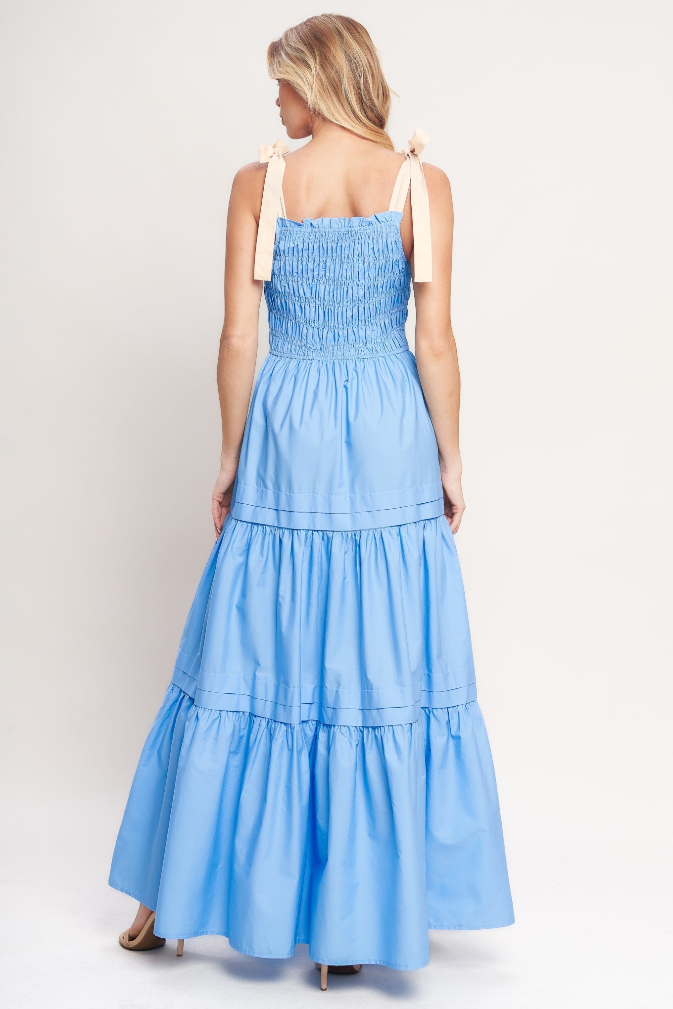 Robe longue tissée à volants Douce sérénité