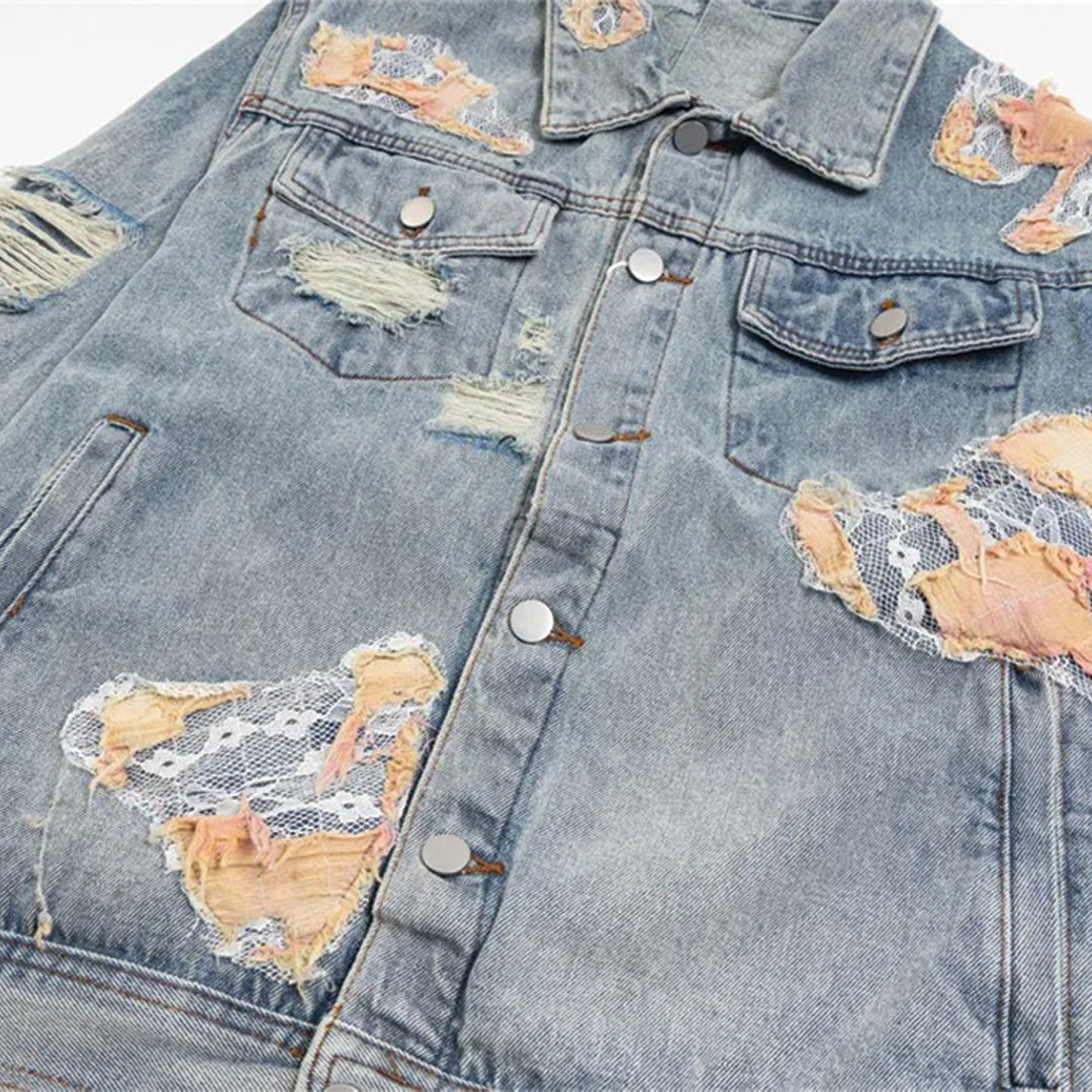 Patchwork Cargo Denim Jakke
