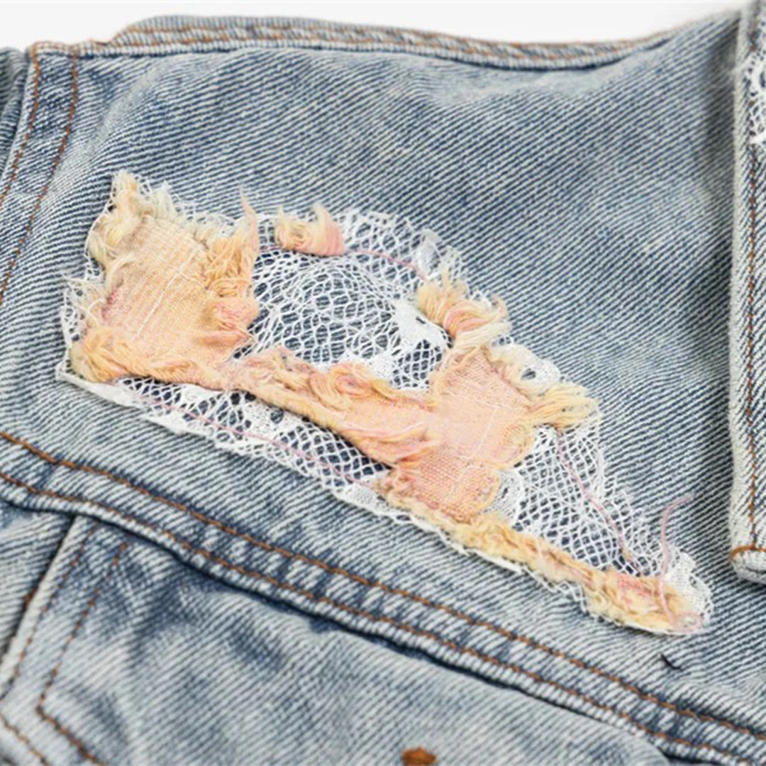 Patchwork Cargo Denim Jakke