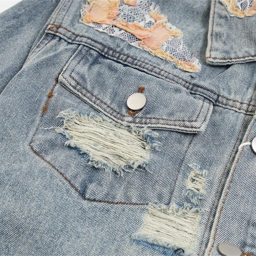 Patchwork Cargo Denim Jakke
