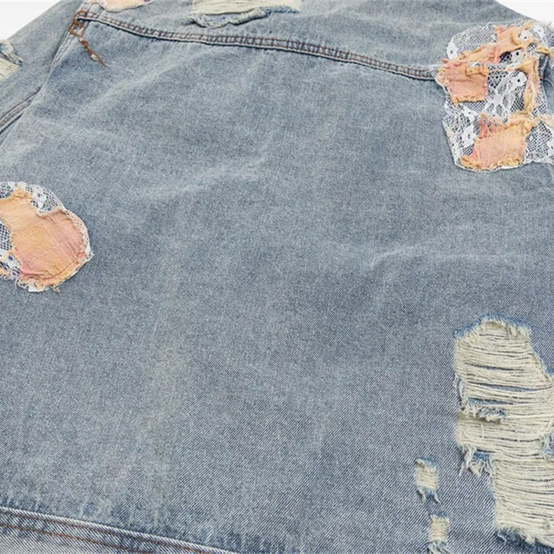 Patchwork Cargo Denim Jakke