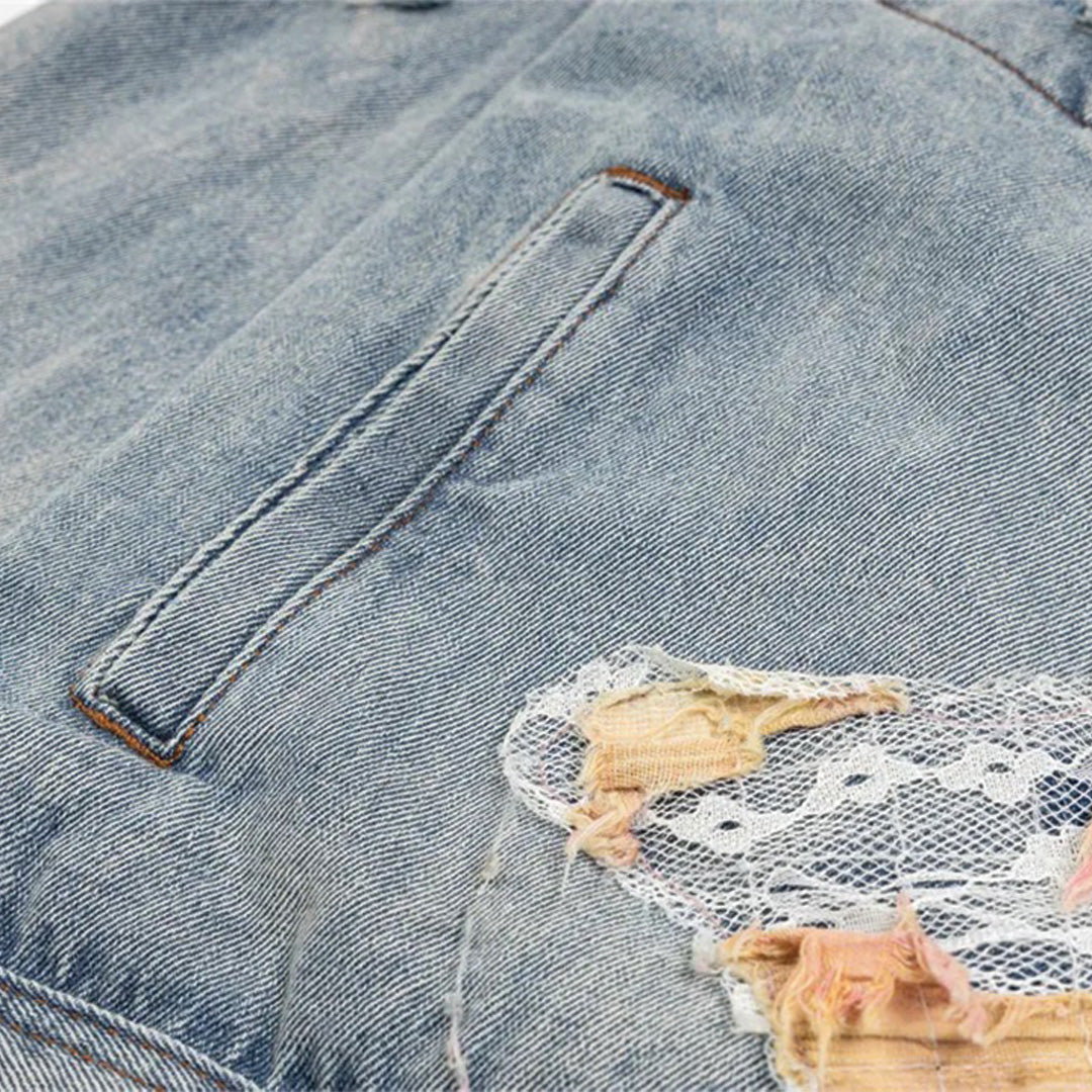 Patchwork Cargo Denim Jakke