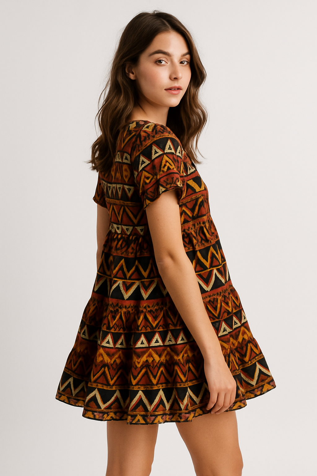 "Marrakech" Boho Geometric Tiered Mini Dress
