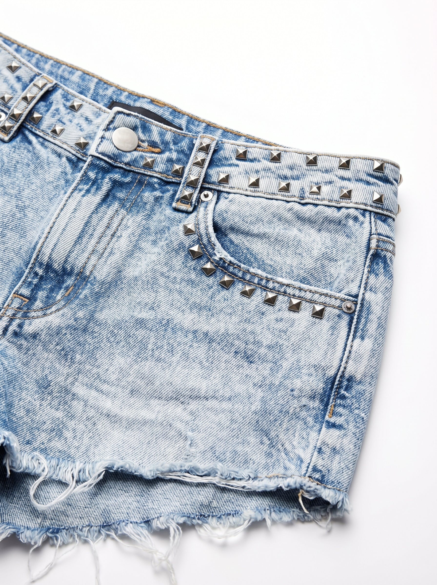 Acid Wash Studded Denim Hot Pants