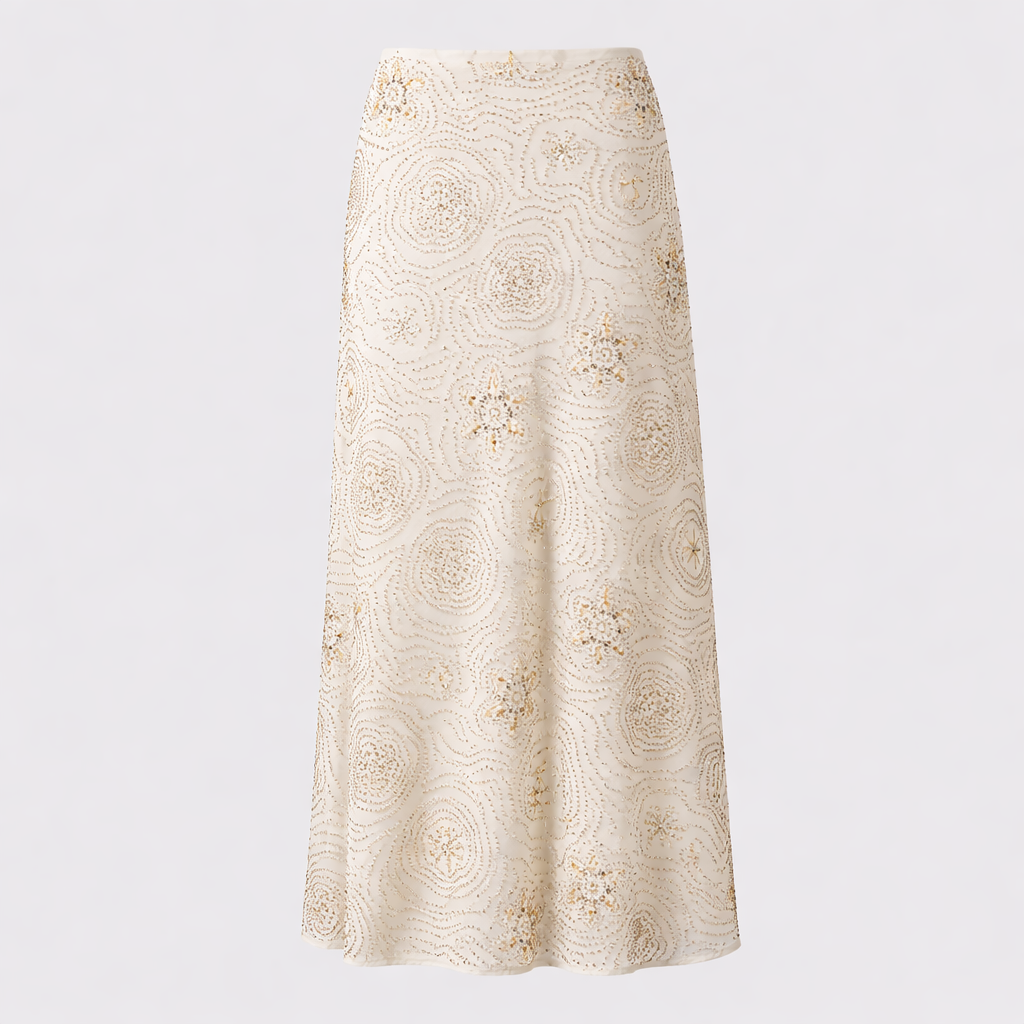 Women’s White Beaded Maxi Skirt - High Waist