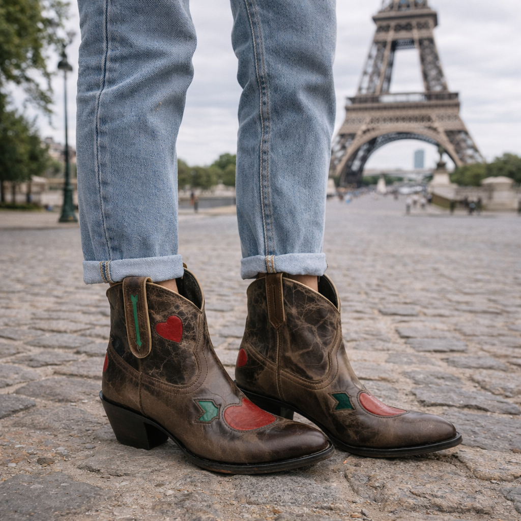 Women’s Dark Grey Western Ankle Boots - Almond Toe