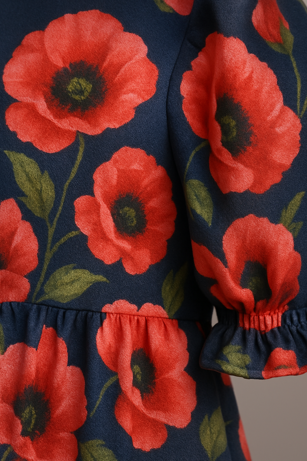 Poppy Fields Floral V-Neck Maxi Dress - Detail Close-up