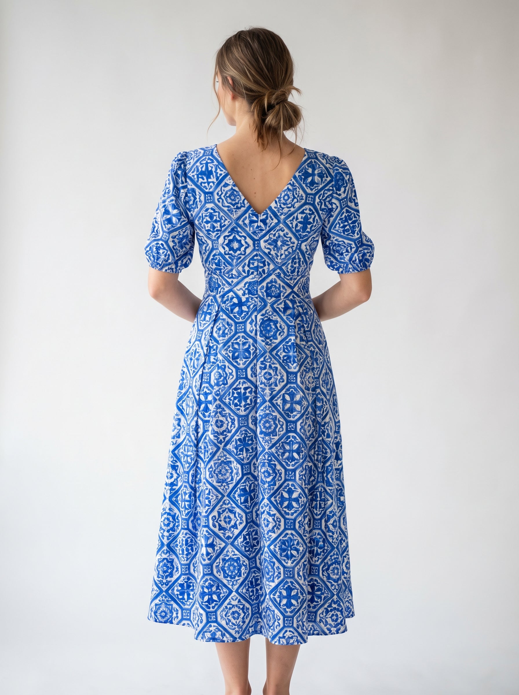 "Mykonos" Mediterranean Print Midi Dress