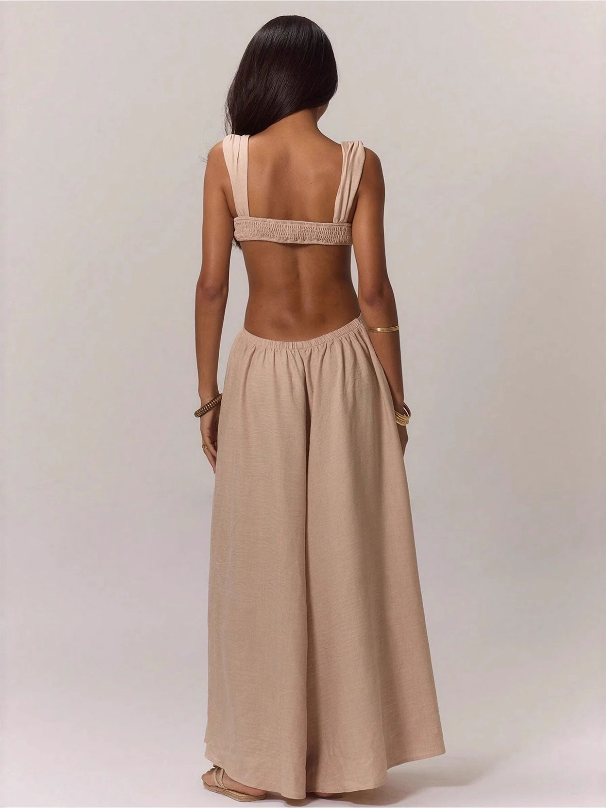Sexy Cutout Sweetheart Neck Sleeveless Resort Wide Leg Jumpsuit