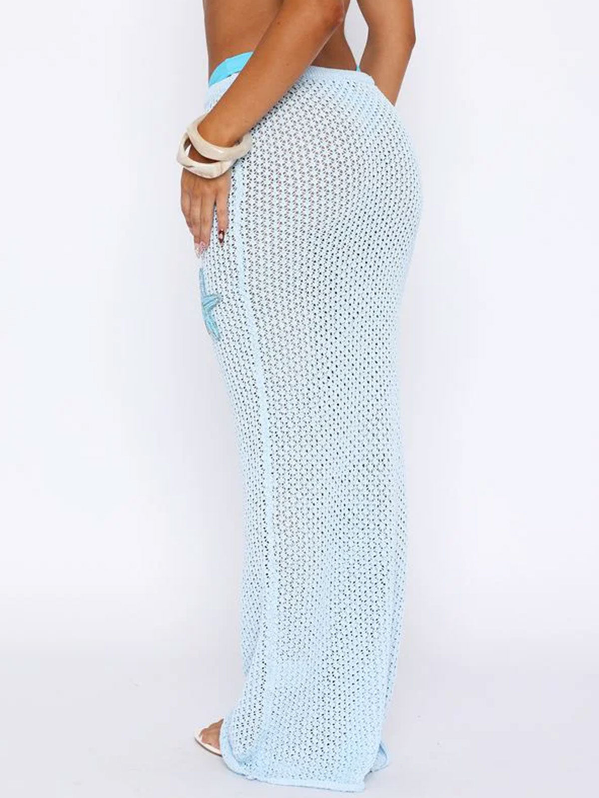 Sparkly Starfish High Waist Beach Crochet Knit Cover Up Maxi Skirt