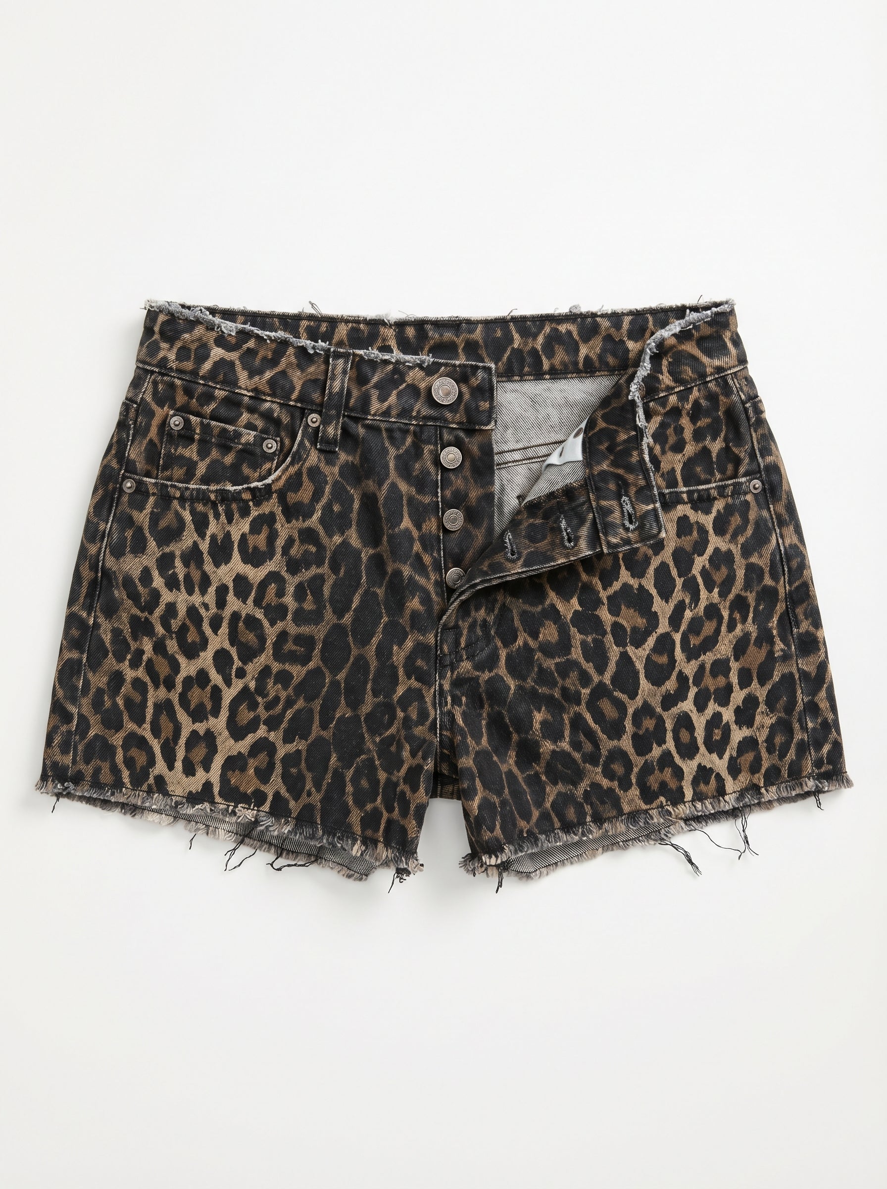 Leopard Print Distressed Denim Hot Pants