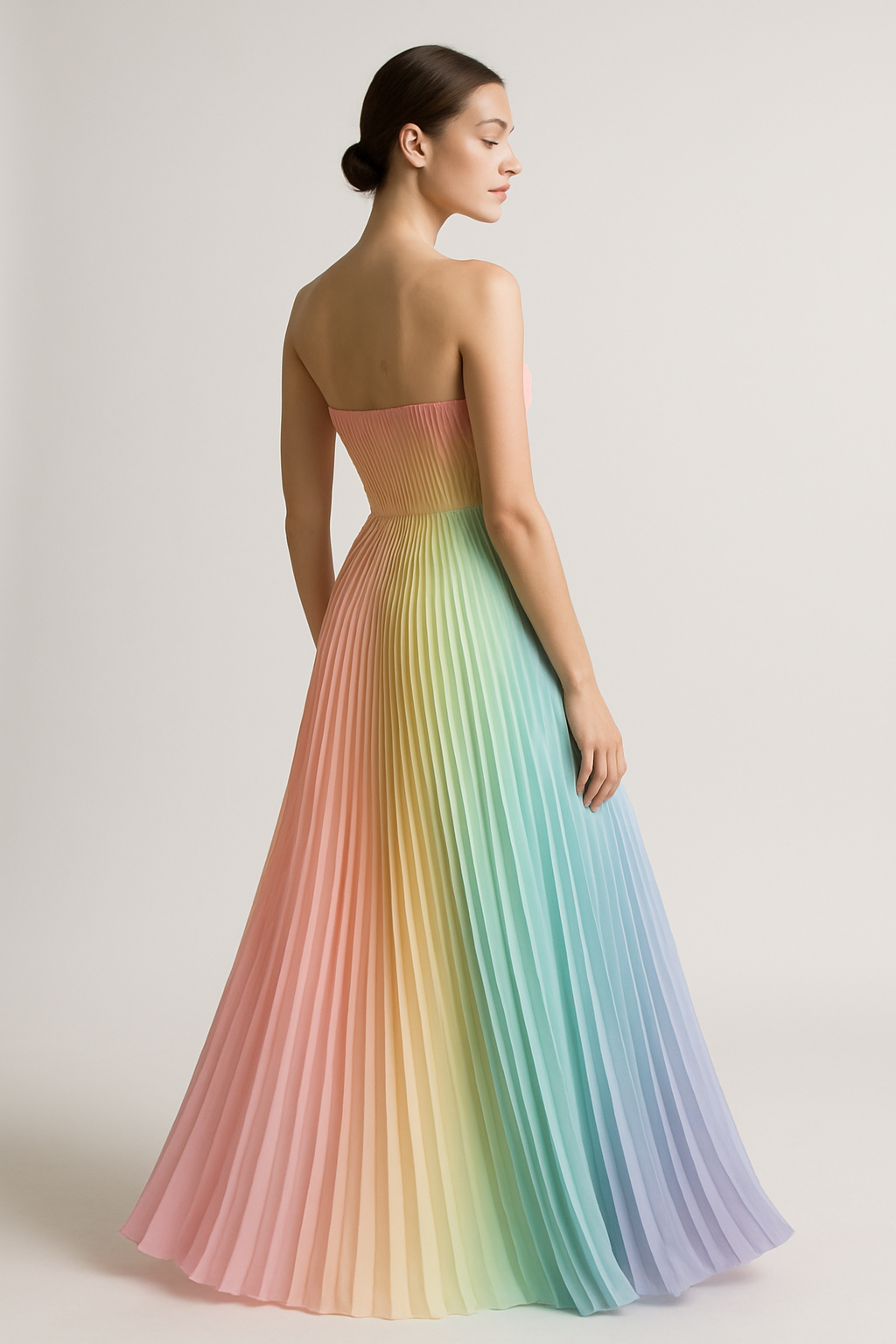 Prismatic Strapless Pleated Maxi Dress - Side Angle
