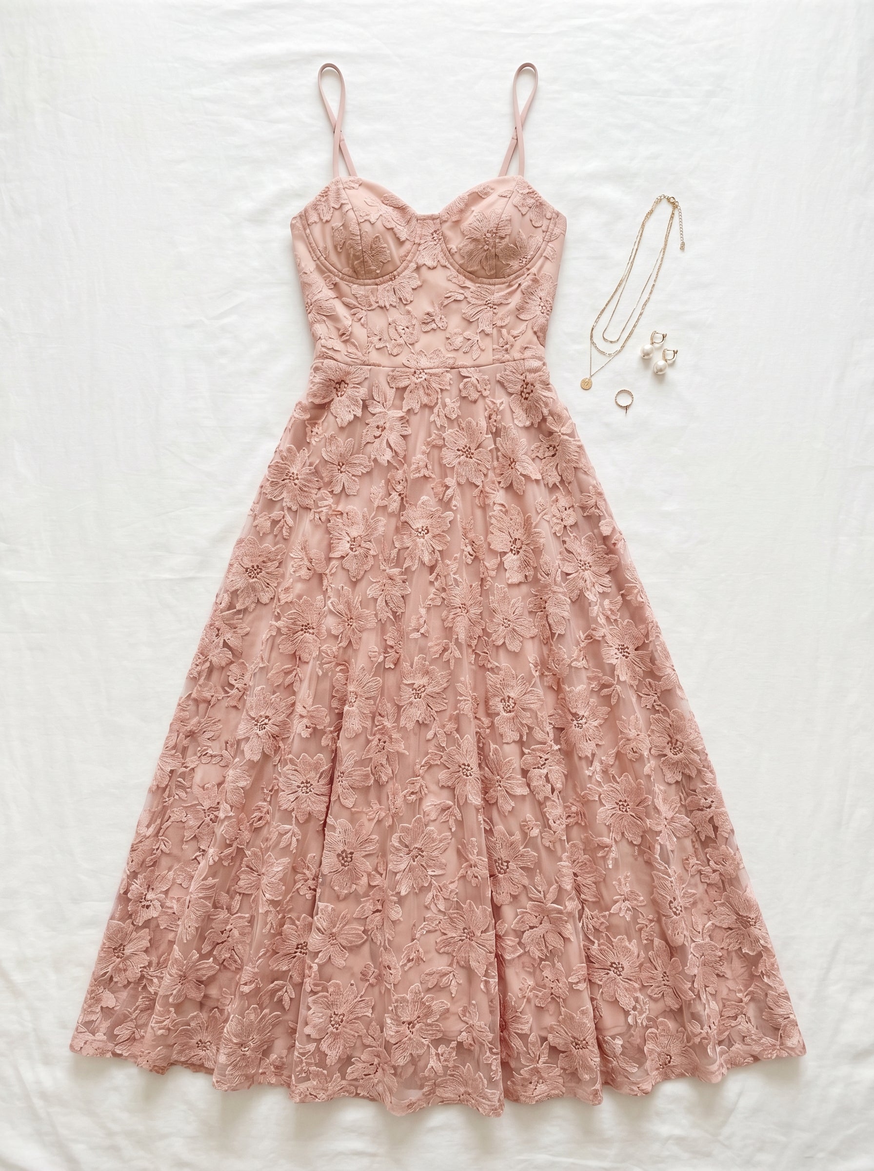 "Pink Petal" Lace Spaghetti Strap Maxi Dress